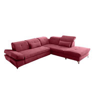 ECKSOFA mit Schlaffunktion und verstellbaren Kopflehnen - Chromfarben/Rot, Textil/Metall (245/275cm) - ed exciting design