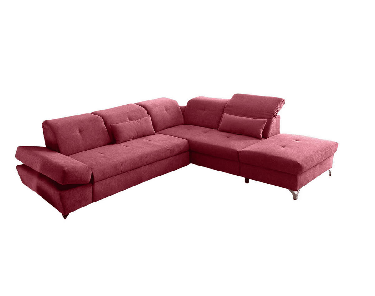 ECKSOFA mit Schlaffunktion und verstellbaren Kopflehnen - Chromfarben/Rot, Textil/Metall (245/275cm) - ed exciting design