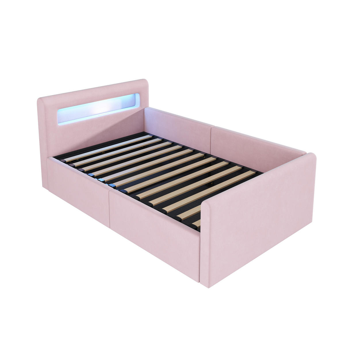 POLSTERBETT 90/200 cm Rosa mit Stauraum und LED-Beleuchtung - Rosa, Textil (90/200cm) - Flora Grace