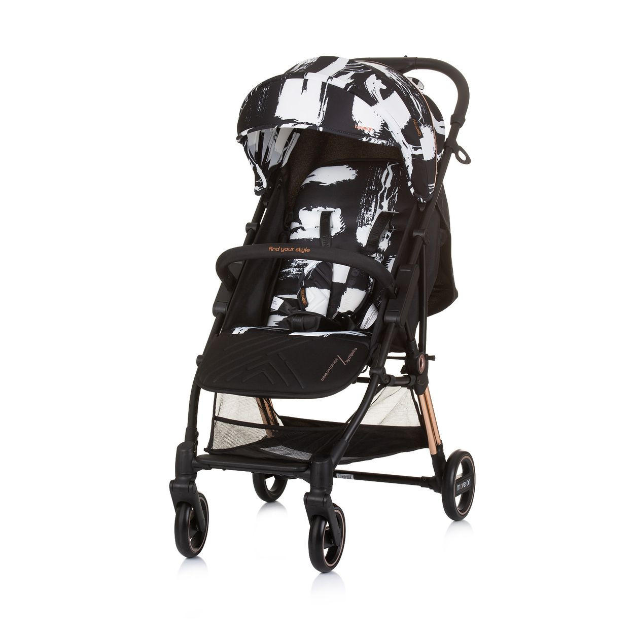 KINDERWAGEN Move on 6 kg schwarz gemustert 6 kg klappbar gefederte Vorderräder verstellbar - Schwarz, Metall (77/49/100cm) - Chipolino