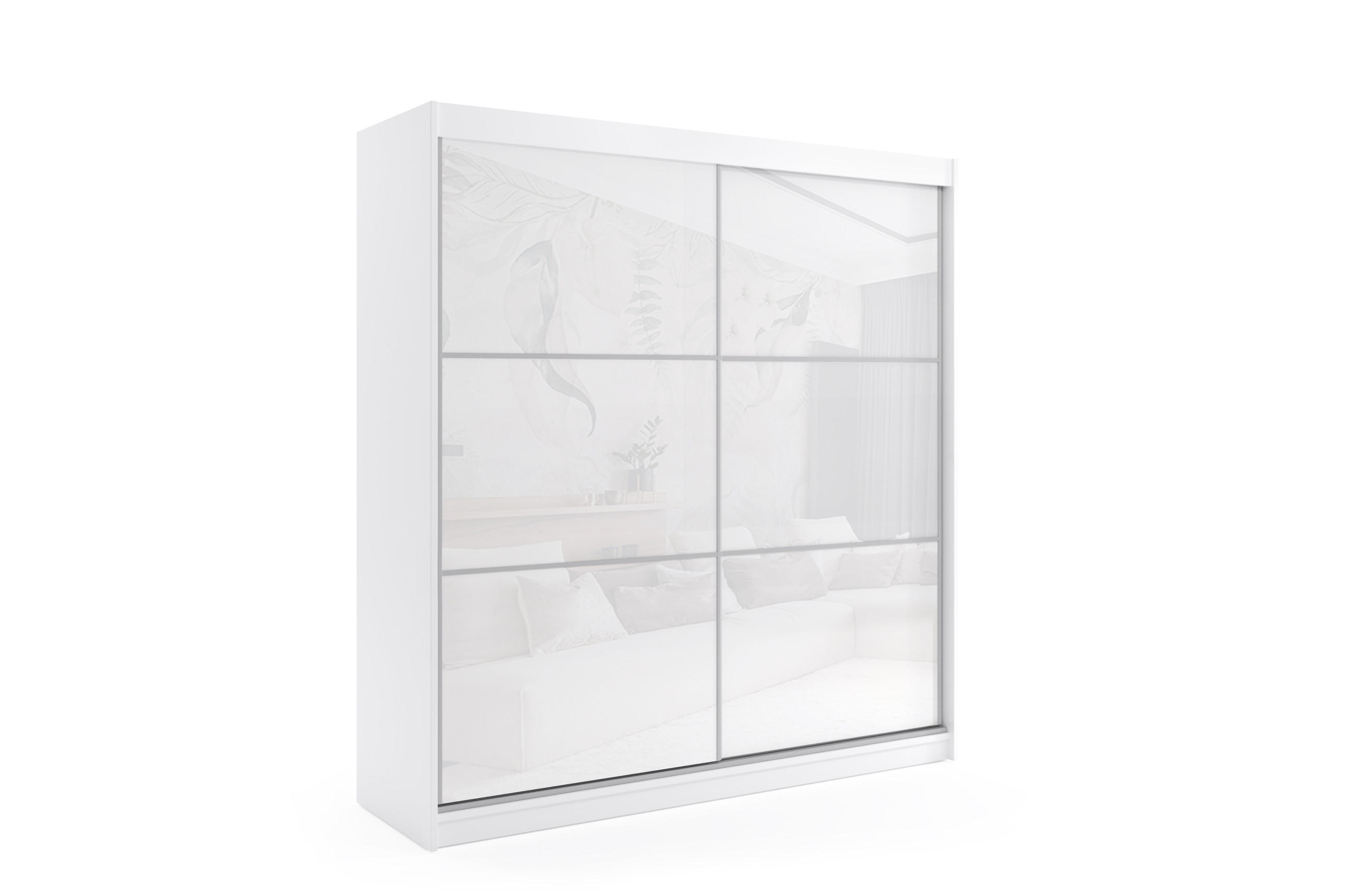 KLEIDERSCHRANK mit Lacobel-Schiebetüren und Aluminium-Leisten - VIVONA - 200 cm Weiß - Weiß, Holzwerkstoff (200/216/61cm) - ALTDECOR