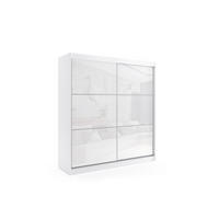 KLEIDERSCHRANK mit Lacobel-Schiebetüren und Aluminium-Leisten - VIVONA - 200 cm Weiß - Weiß, Holzwerkstoff (200/216/61cm) - ALTDECOR