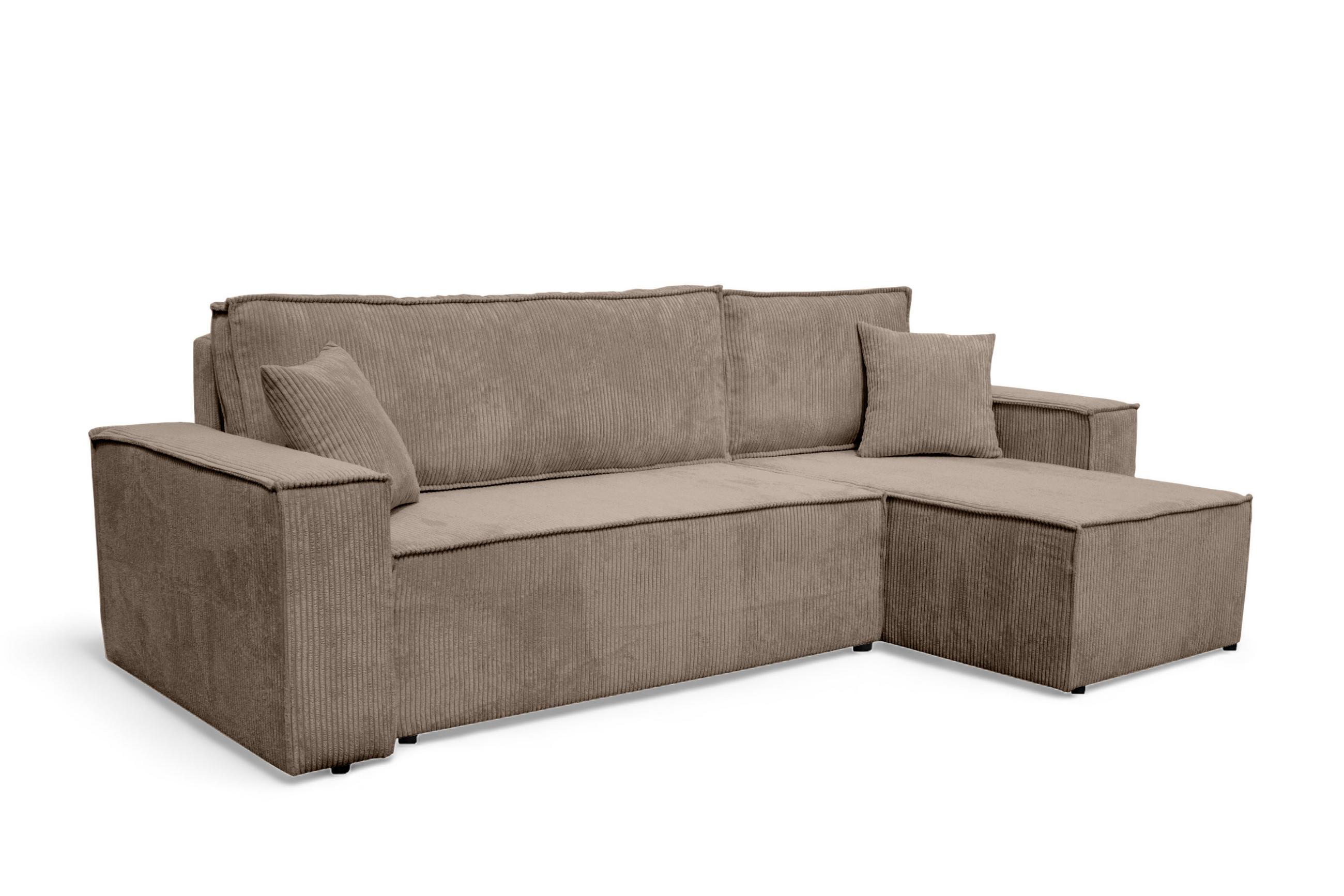 ECKSOFA Hugo L in L-Form mit Schlaffunktion und Bettkasten, Farbe: Hellbraun, Cordstoff, Ottomane Unsiversal - Hellbraun, Textil (244/145cm) - VENASI MÖBEL