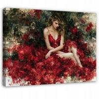 LEINWANDBILD Frau Romantisch Rot 60x40 cm - Multicolor, Holzwerkstoff (60/40cm) - Wallarena