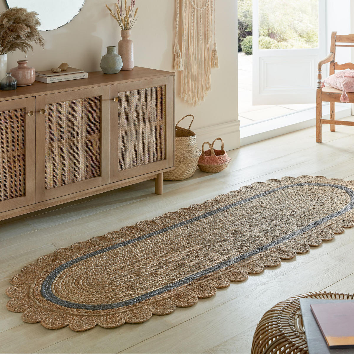 TEPPICH Jute Handarbeit-Design, naturfarben GRACE, Braun-Grau 80x230 cm - Braun, Naturmaterialien (80/230cm) - KADIMA DESIGN