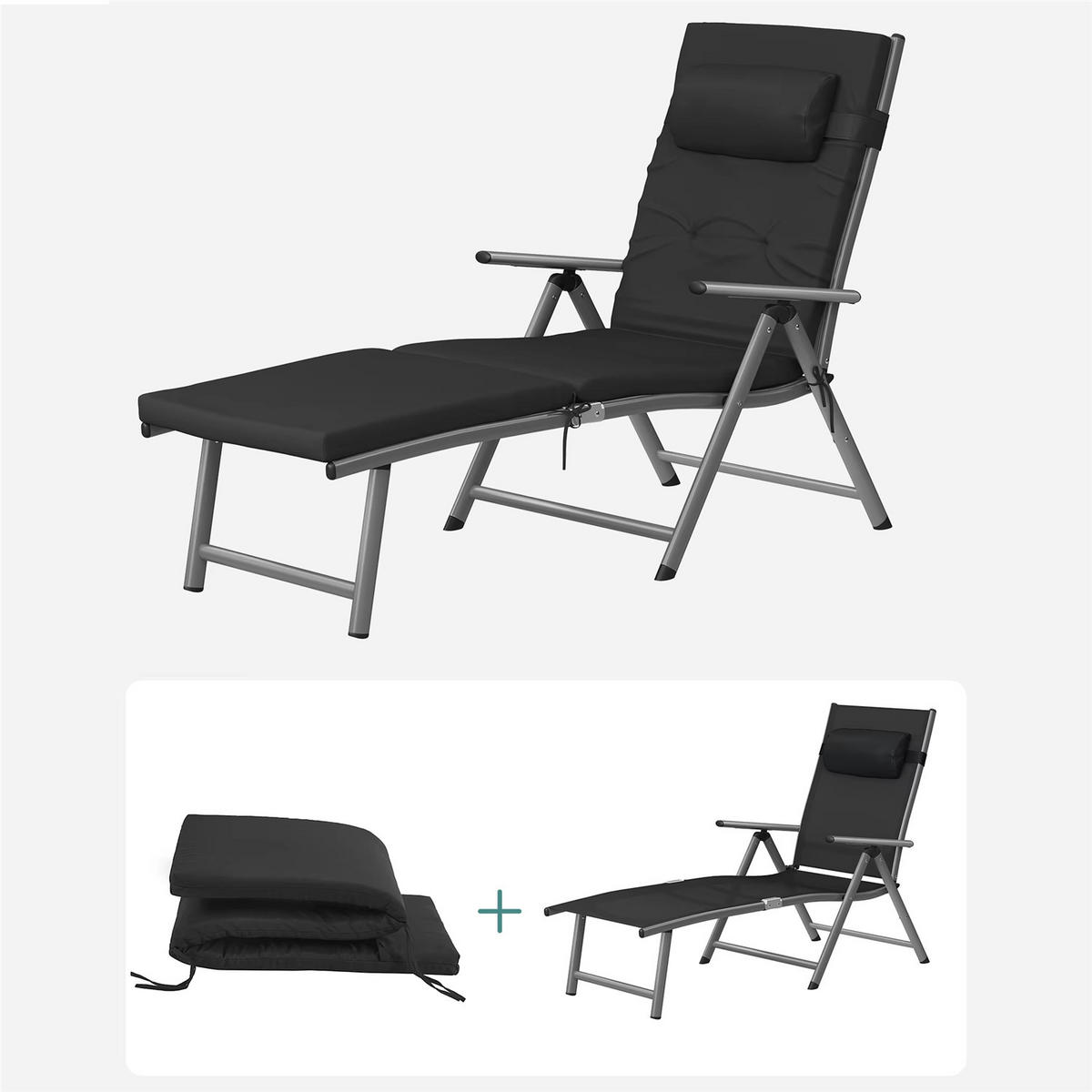 LIEGESTUHL klappbar Aluminium 150 kg verstellbar - Schwarz, Metall (48/39/183cm) - Kaket