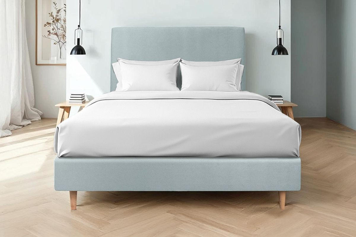 KOPFTEIL gepolstertes – blaugrauer Samtstoff - 200 cm - Beige/Blaugrau, Karton/Holz (200/120/10cm) - Sommeil de Plomb