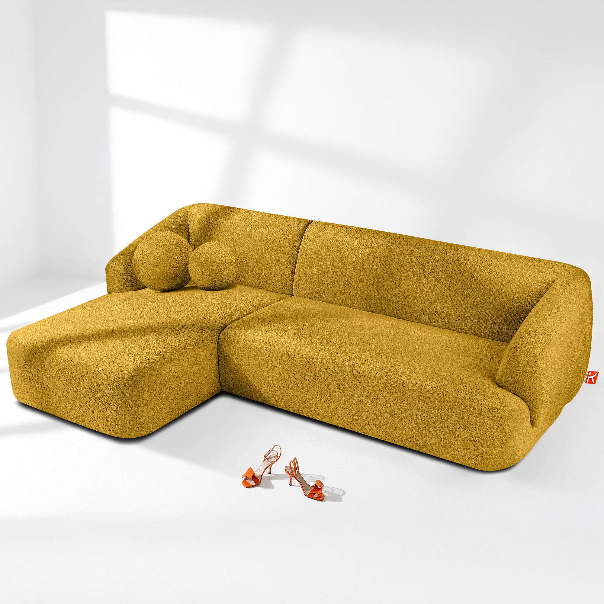 ECKSOFA LINKS VIRA, Gelb, Chenille - Gelb/Schwarz, Holz/Holzwerkstoff (300/160cm) - KONSIMO®