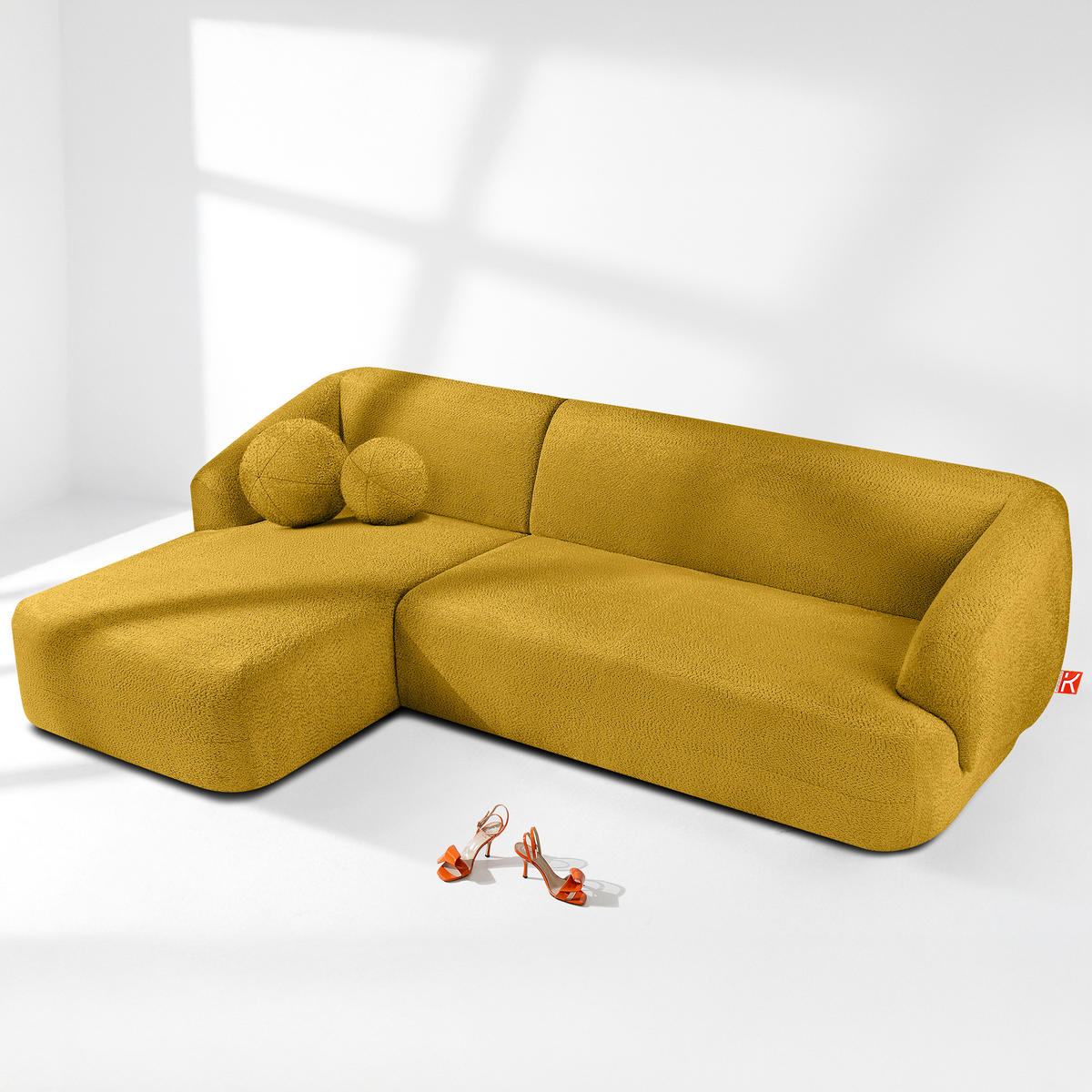 ECKSOFA LINKS VIRA, Gelb, Chenille - Gelb/Schwarz, Holz/Holzwerkstoff (300/160cm) - KONSIMO®