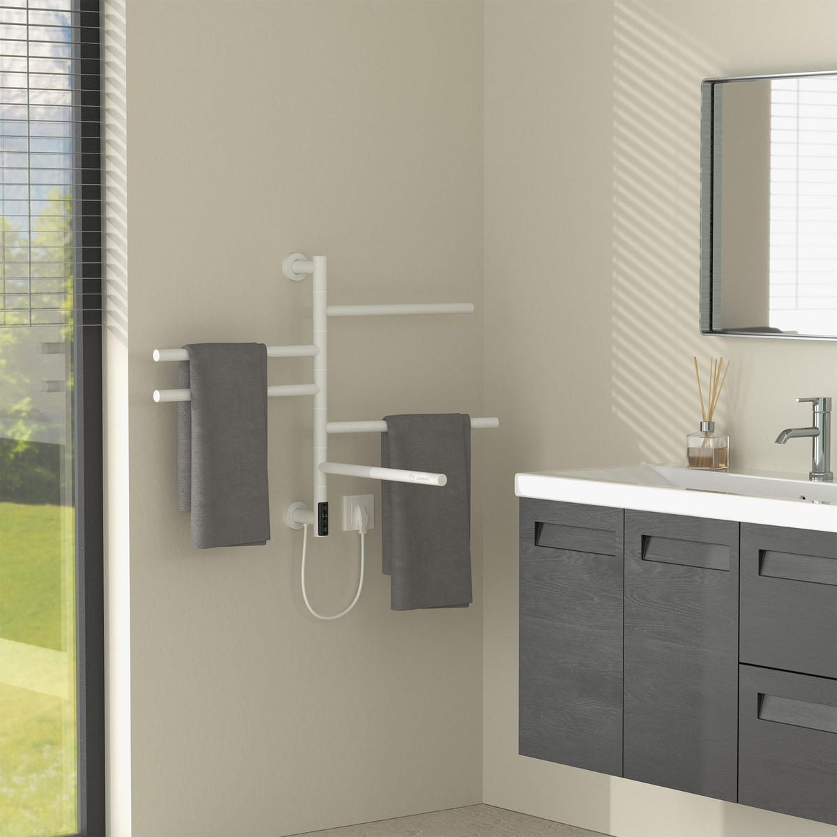 HANDTUCHWÄRMER Elektrisch Weiß 75W 450x622 mm 180° drehbar - Weiß, Metall (45/62.2/3cm) - LuxeBath