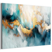 METALLBILD Abstrakt - Kunst - Gold - Blau 120x80 cm - Petrol, Metall (120/80cm) - MuchoWow