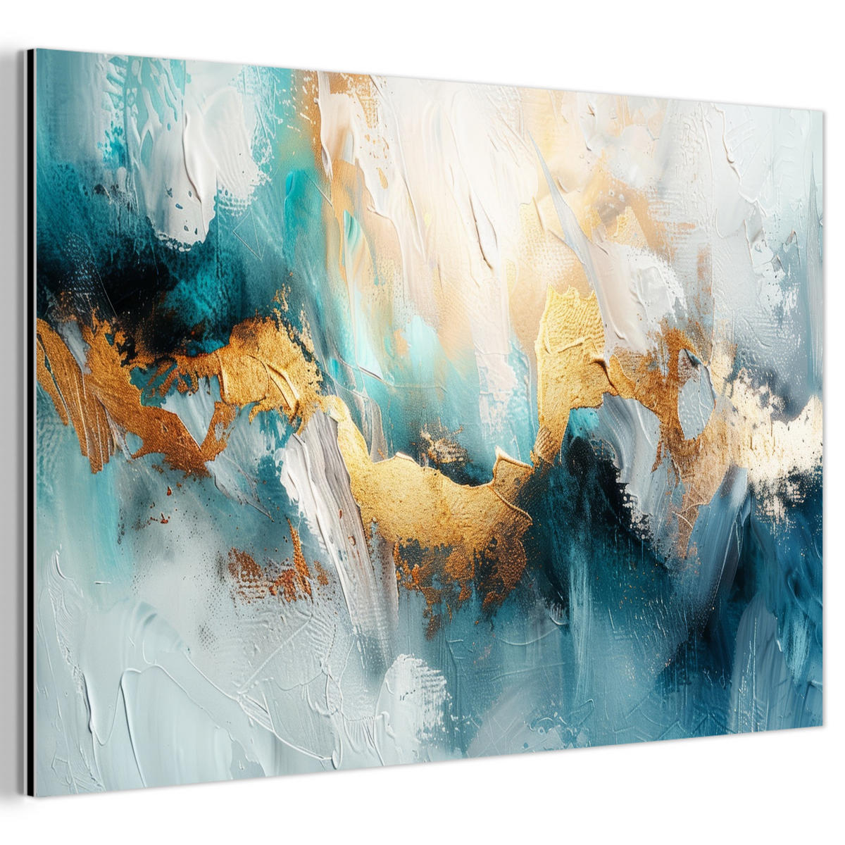 METALLBILD Abstrakt - Kunst - Gold - Blau 120x80 cm - Petrol, Metall (120/80cm) - MuchoWow