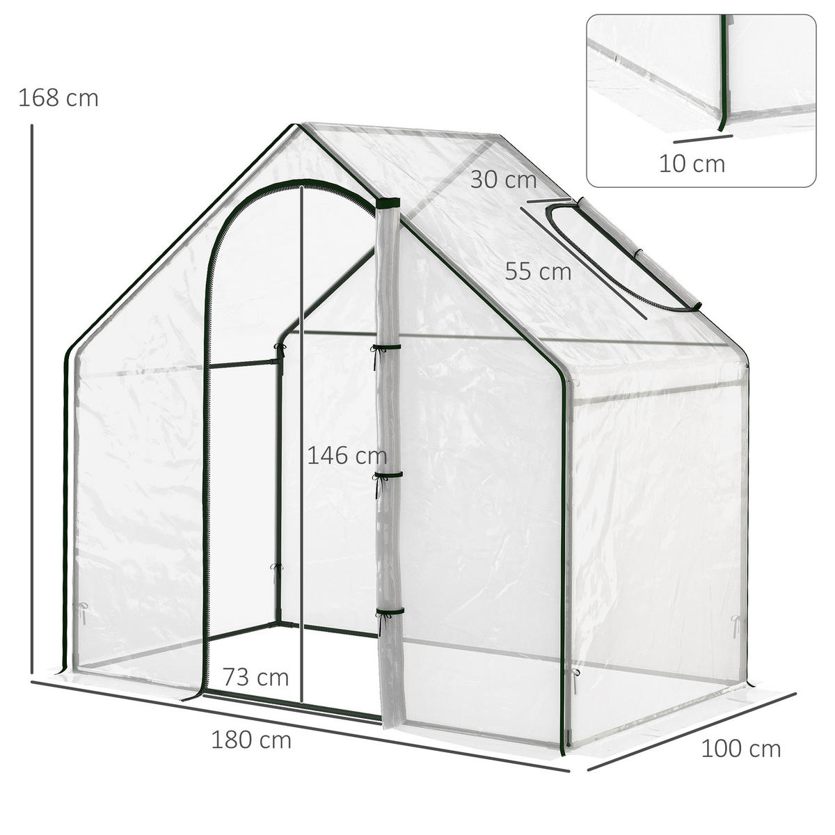 TOMATENGEWÄCHSHAUS DE-11966 mit Reißverschlusstür & Fenster Grün & Transparent - Transparent, Metall (105/150/180cm) - ComfortXL