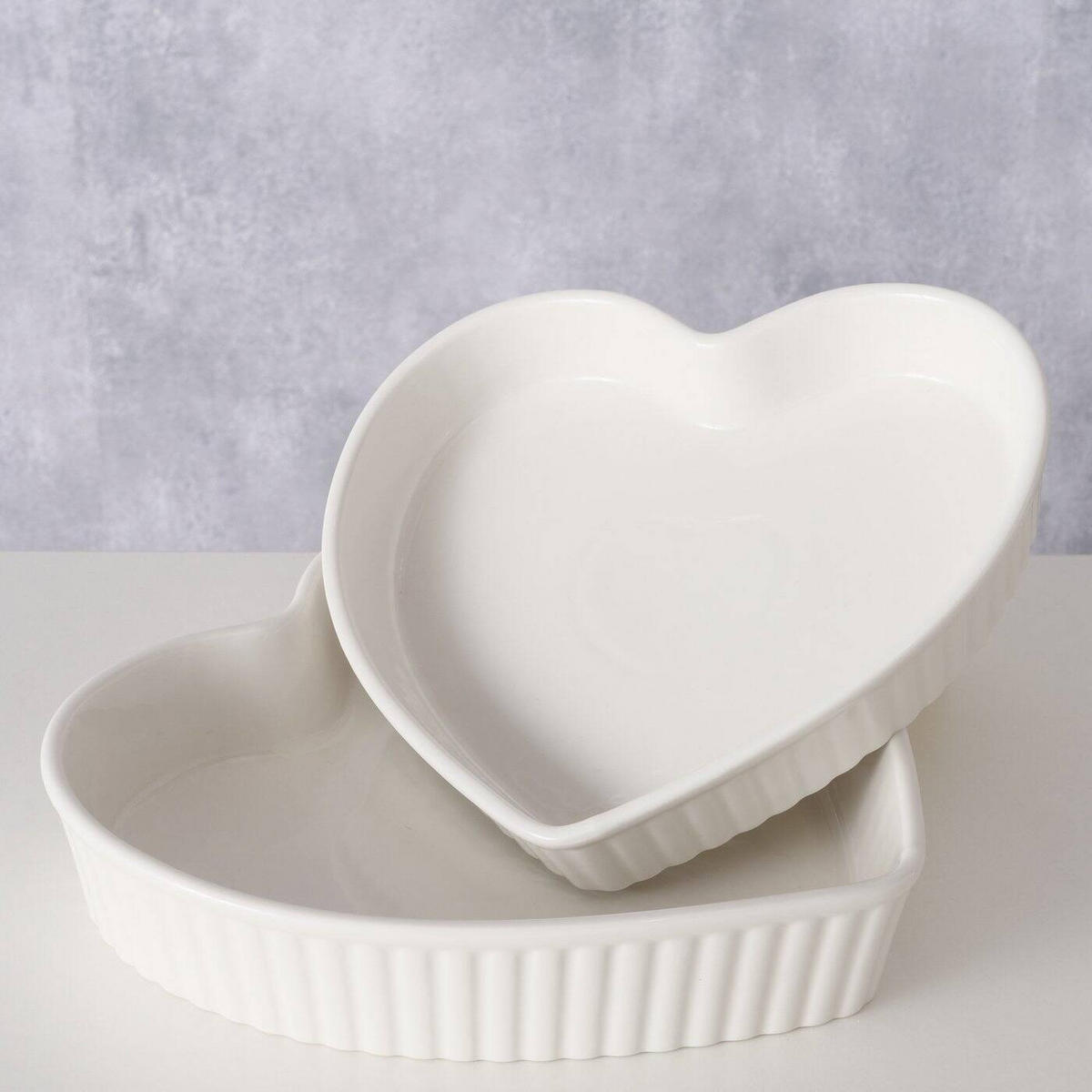 BACKFORMEN Herzform 2er-Set - Weiß, Keramik (22/4.5/22cm) - Boltze Home