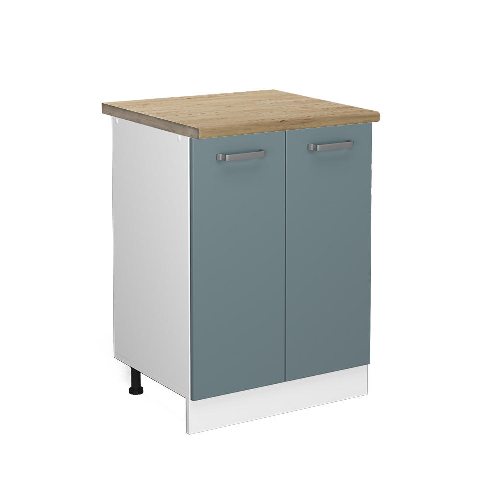 KÜCHENUNTERSCHRANK R-Line Blau-Grau 60 cm, AP Eiche - Blaugrau/Weiß, Holzwerkstoff (60/81.6/60cm) - Vicco