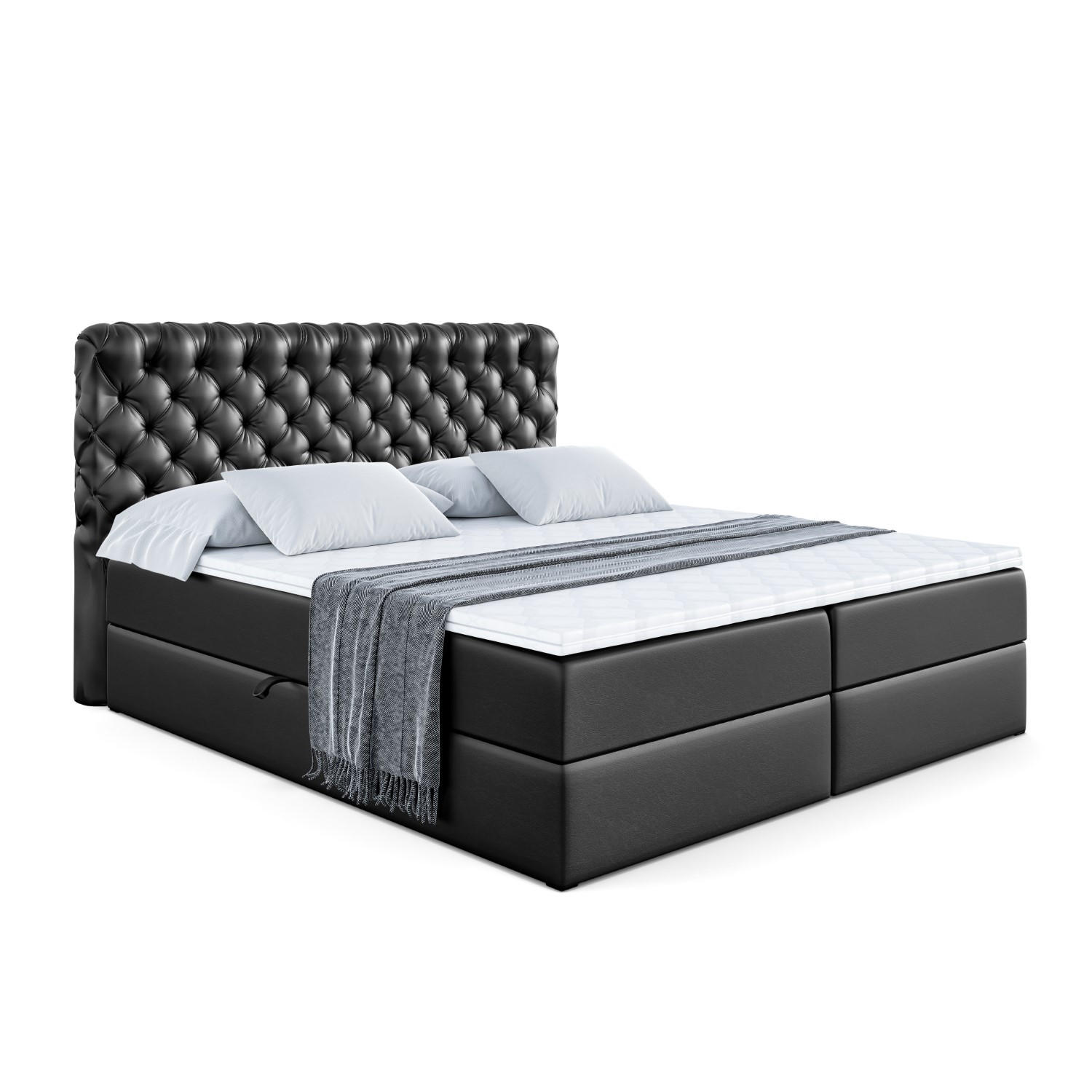 ALTDECOR AMERICKÁ postel s matrací H3 a lamelovým roštem – BOXI8 – 120 × 200 cm, vysoce lesklá černá