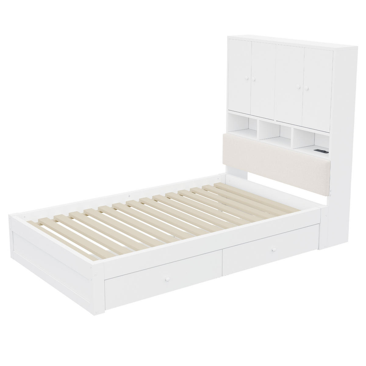 STAURAUMBETT 90/200 cm mit Stauraum, LED und 2 Schubladen, DE-41627, in Weiß - Weiß, Holzwerkstoff (90/200cm) - ComfortXL