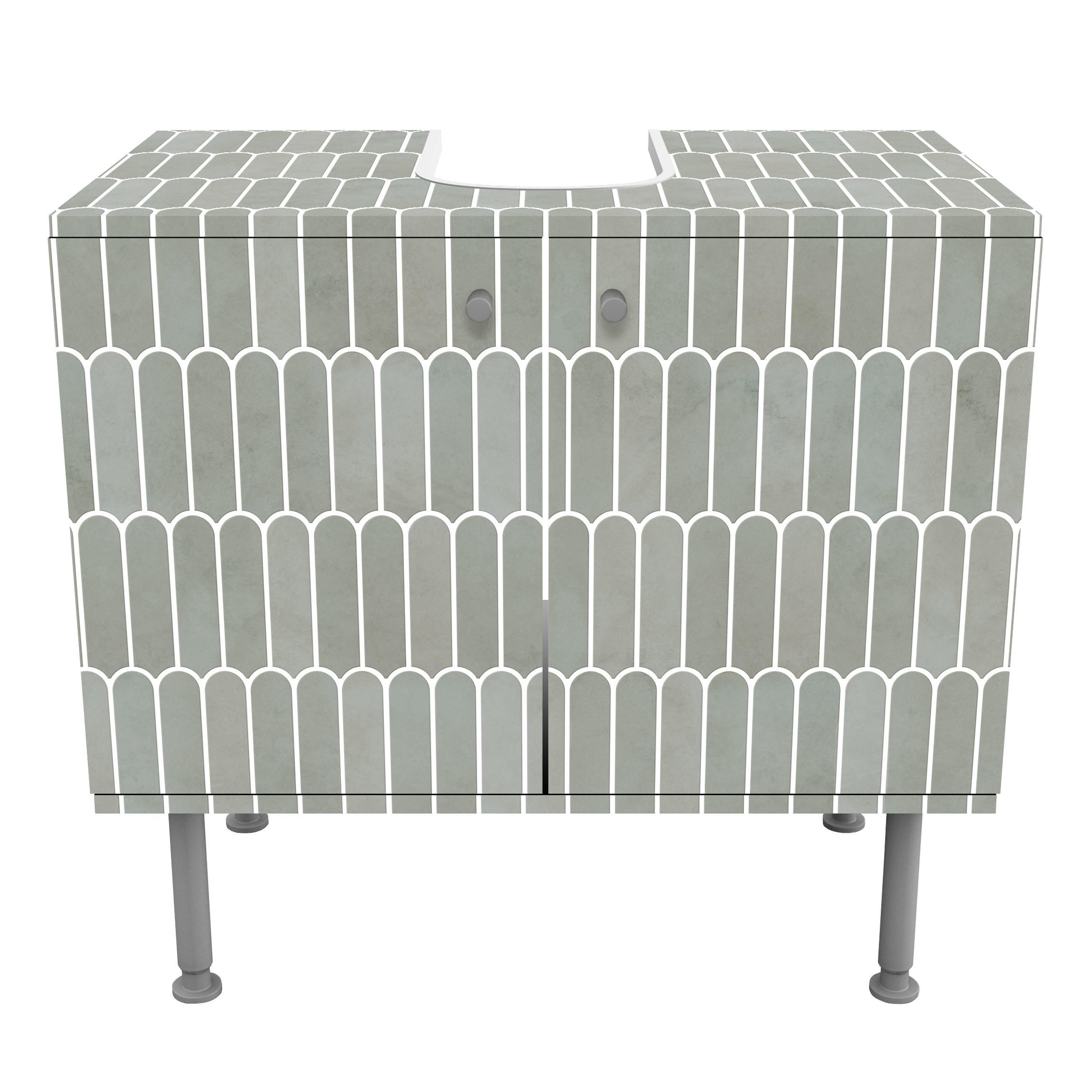 WASCHBECKENUNTERSCHRANK Fischschuppen Fliesen Eucalyptus 60/55/35 cm - Türkis, Holzwerkstoff (60/55/35cm) - Bilderwelten