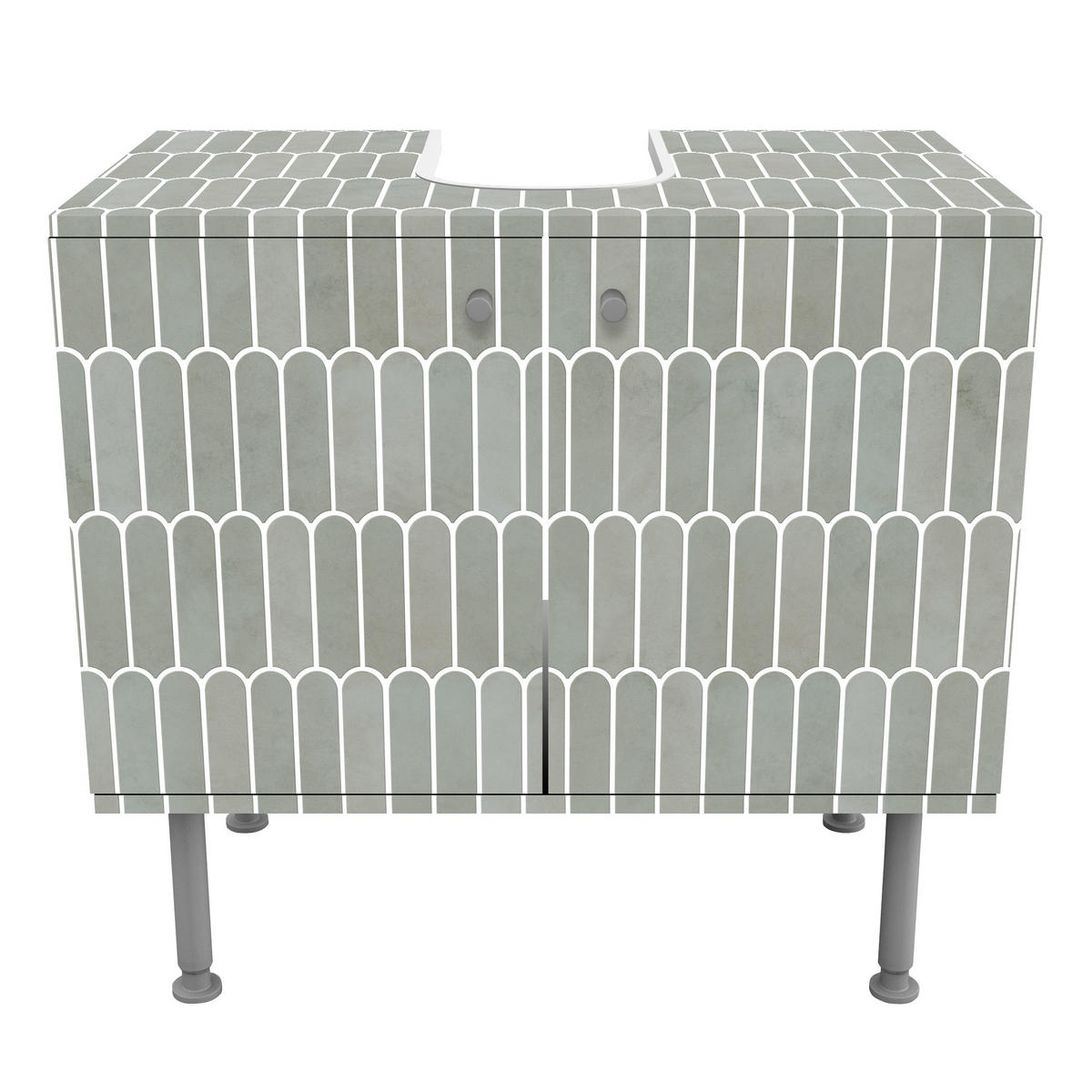 WASCHBECKENUNTERSCHRANK Fischschuppen Fliesen Eucalyptus 60/55/35 cm - Türkis, Holzwerkstoff (60/55/35cm) - Bilderwelten
