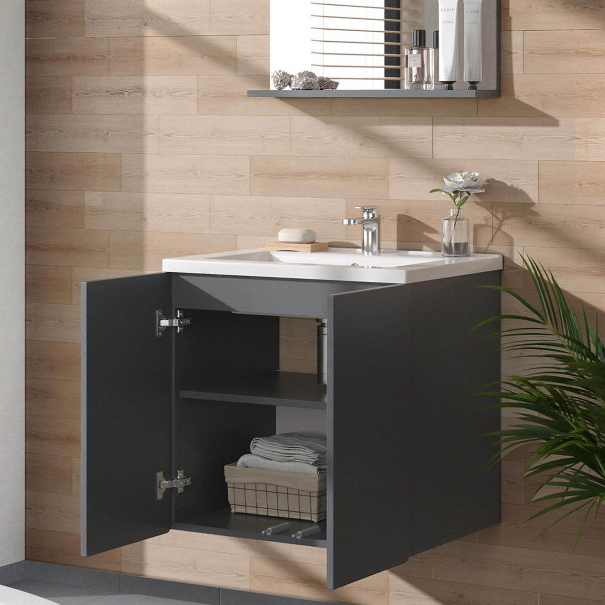 WASCHTISCHKOMBI Izan, Grau, 2 Teile - Grau, Holzwerkstoff (61.8/57.8/44.8cm) - Vicco