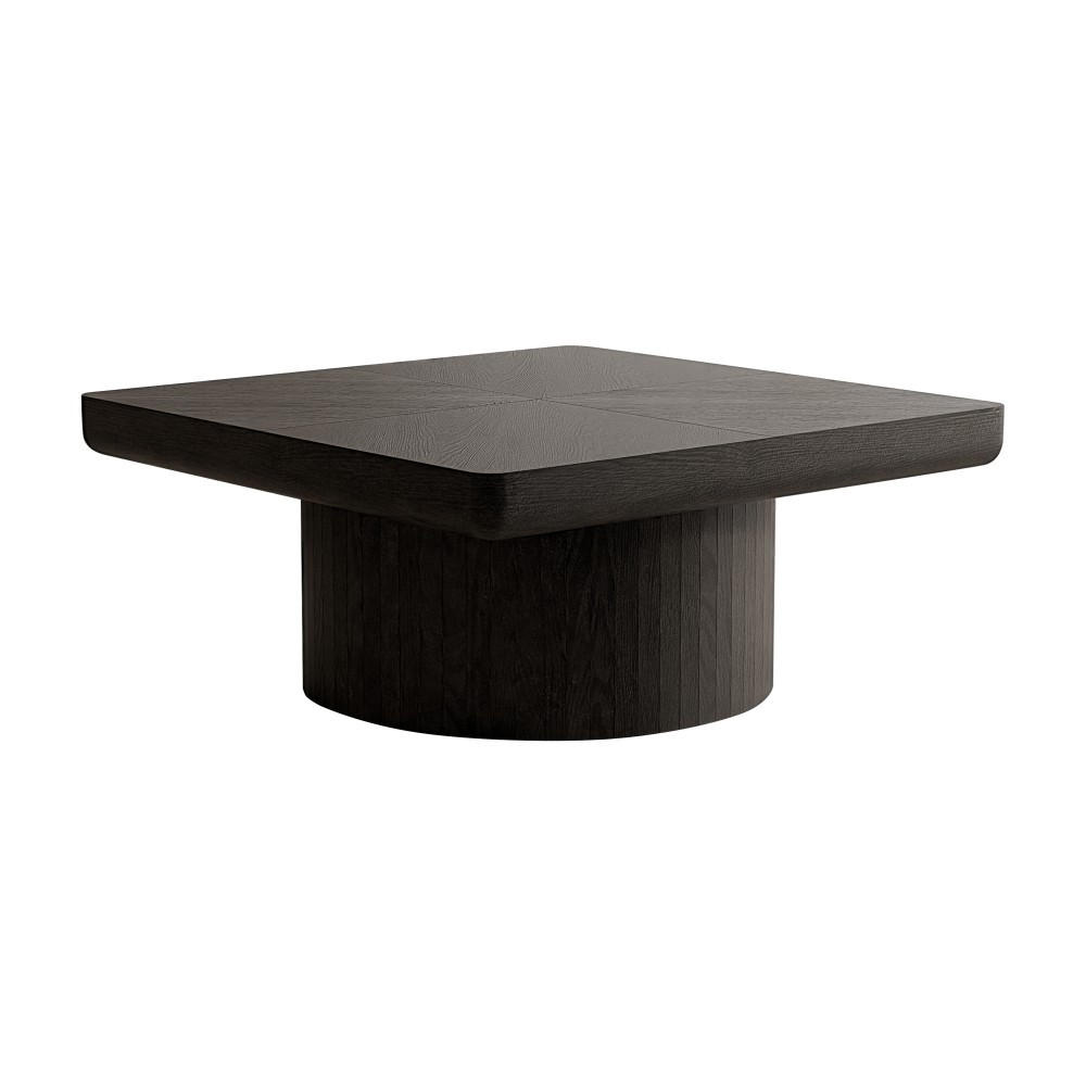 COUCHTISCH eckig 78 cm mit Fischgrät-Furnier und zylindrischem Sockel, Schwarzer Wohnzimmertisch - Schwarz, Holzwerkstoff (78/78/38cm)