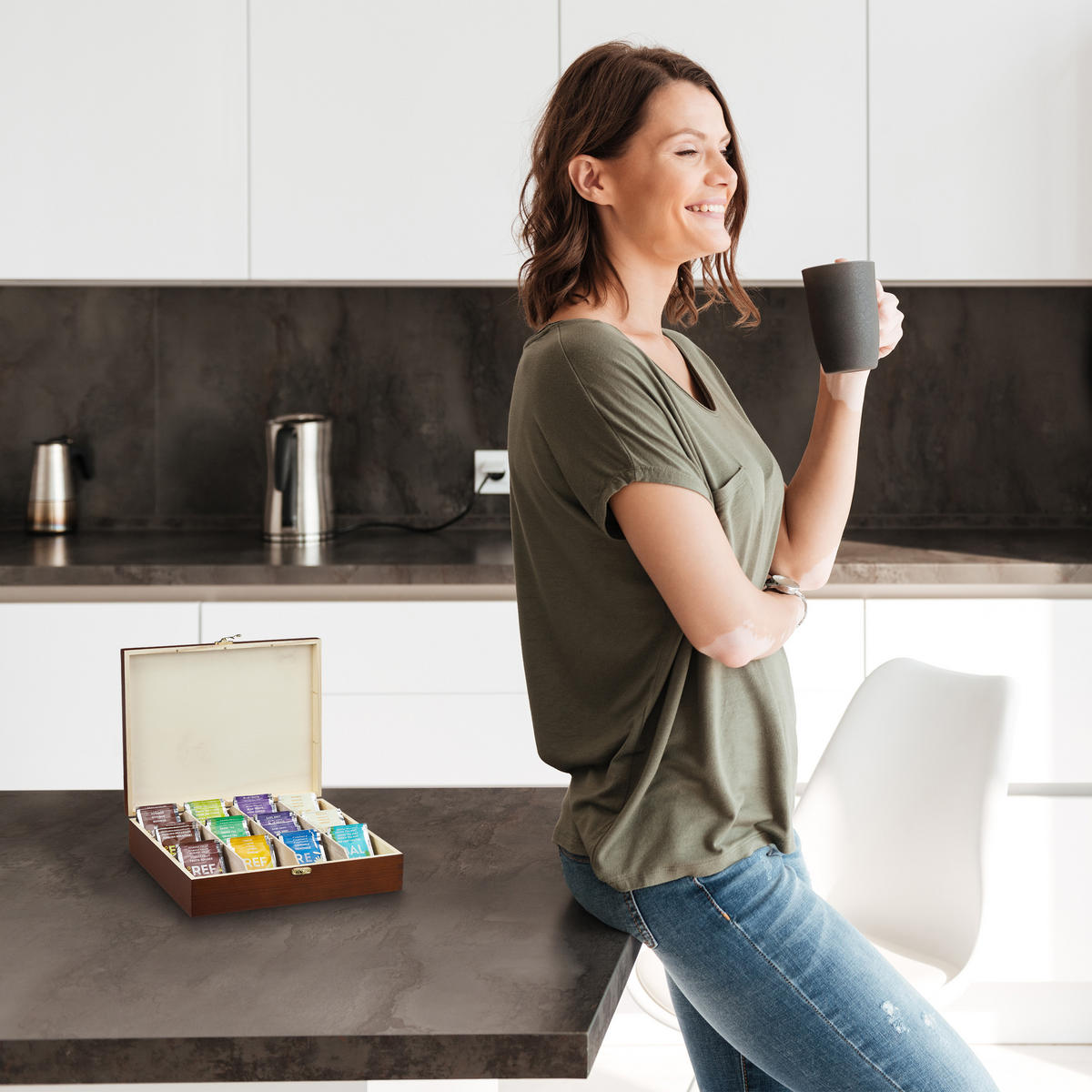 TEEBOX - Dunkelbraun, Holz (29/7.5/26cm) - Relaxdays