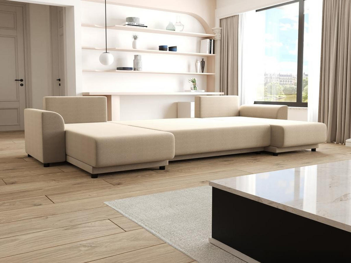 WOHNLANDSCHAFT mit Schlaffunktion - Stoff - Beige - NESSARO - Beige, Textil (149/311cm) - Vente-Unique