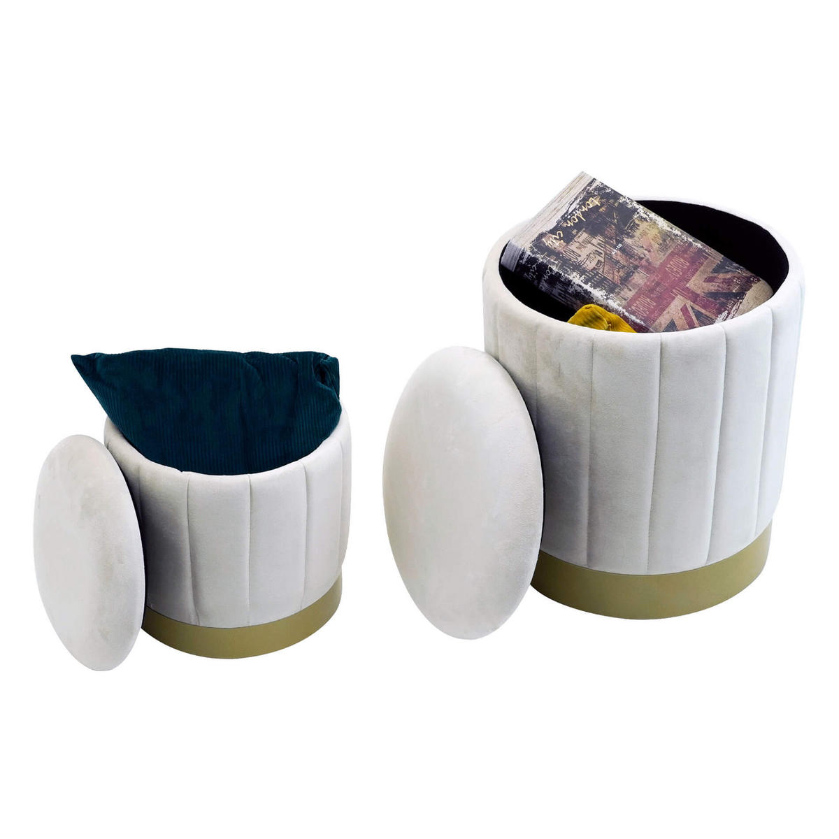 POUF 2er Set Weiß 35,5/35,5/44 cm - Weiß, Textil (35.5/44/35.5cm) - Mobili Rebecca