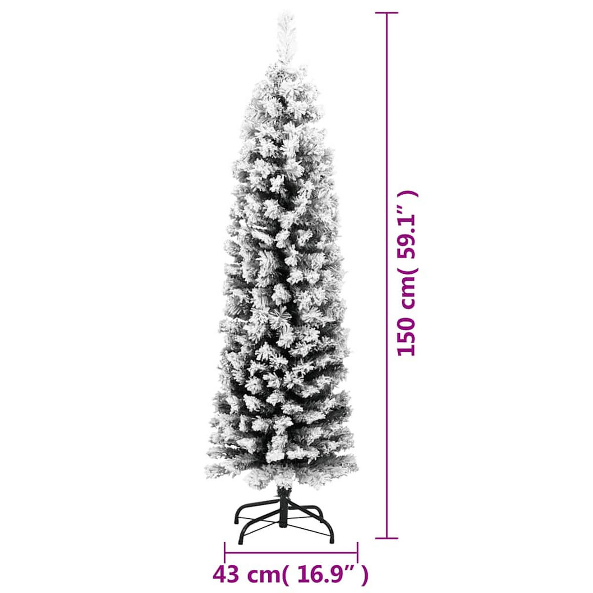 WEIHNACHTSBAUM Künstlicher Schlank Mit Schnee Grün 150 Cm Pvc - Grün, Kunststoff (150cm) - vidaXL