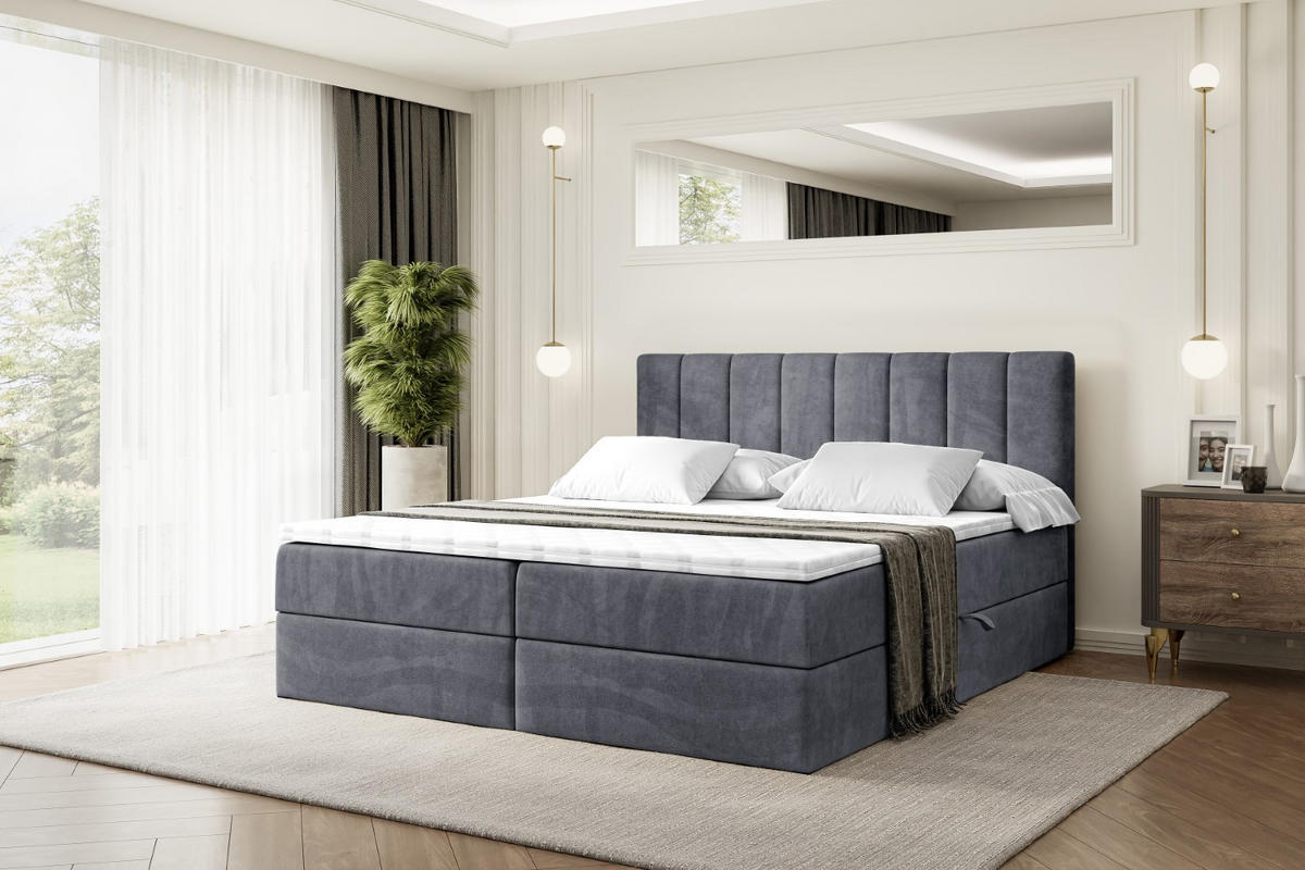 BOXBETT mit Matratze H3 und Lattenrost - OTTA - 200x200 cm Dunkelgrau - Dunkelgrau, Holzwerkstoff (200/200cm) - ALTDECOR