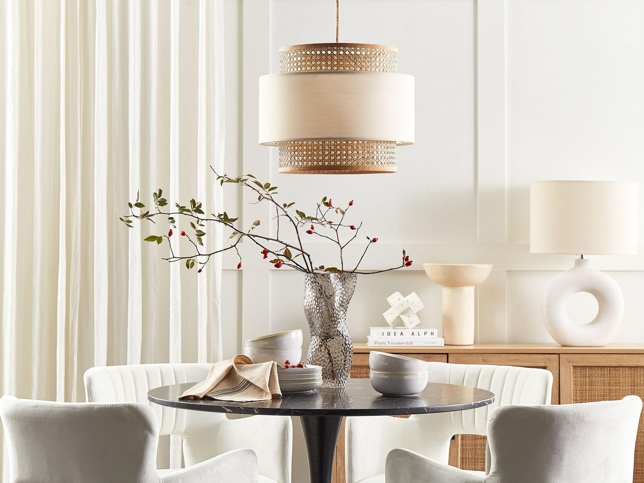 HÄNGELAMPE Yumuri 40/40/172 cm - Naturfarben, Textil (40/40/172cm) - Beliani