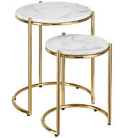 BEISTELLTISCH Ellsa,ineinander schiebbar,weiß/gold - Goldfarben/Weiß, Stein (43/43/50.5cm) - tectake