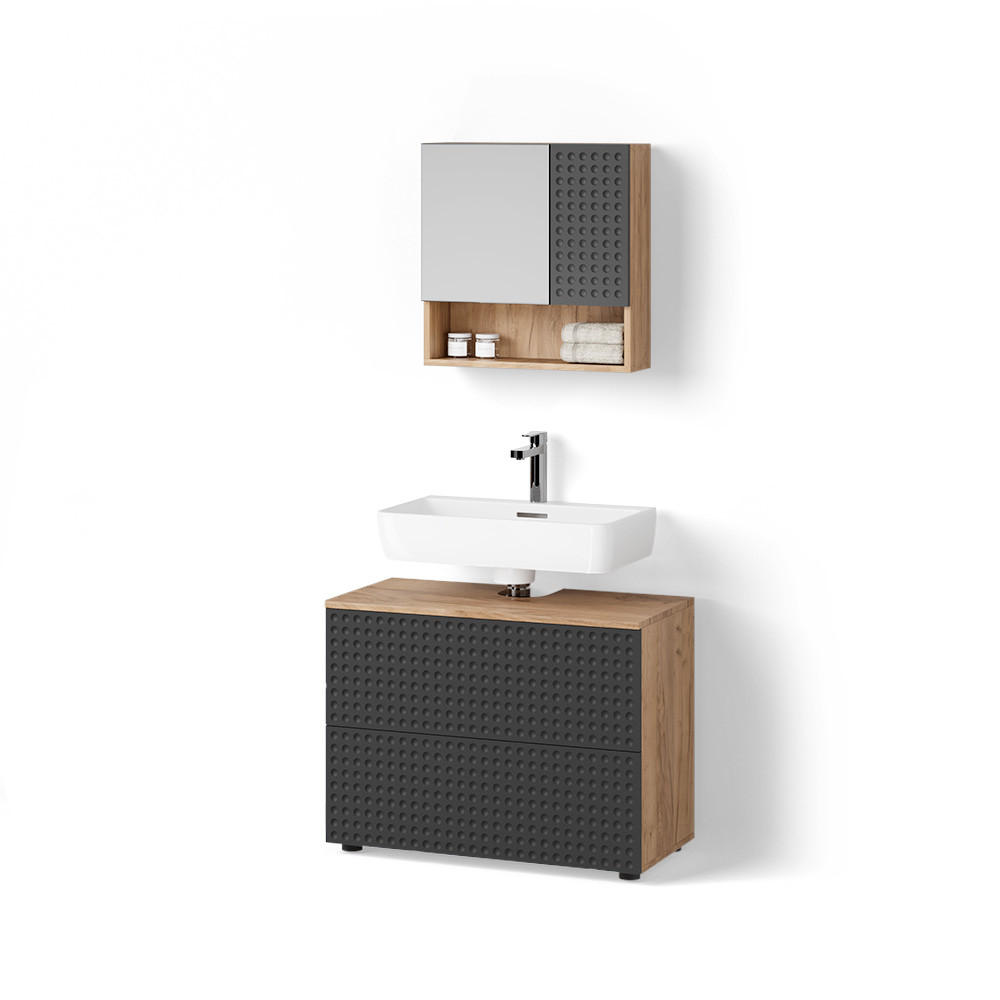 BADMÖBEL-SET Ronco Anthrazit gestreift 2 Teile - Eichefarben/Anthrazit, Holzwerkstoff (80/58/41cm) - Livinity®