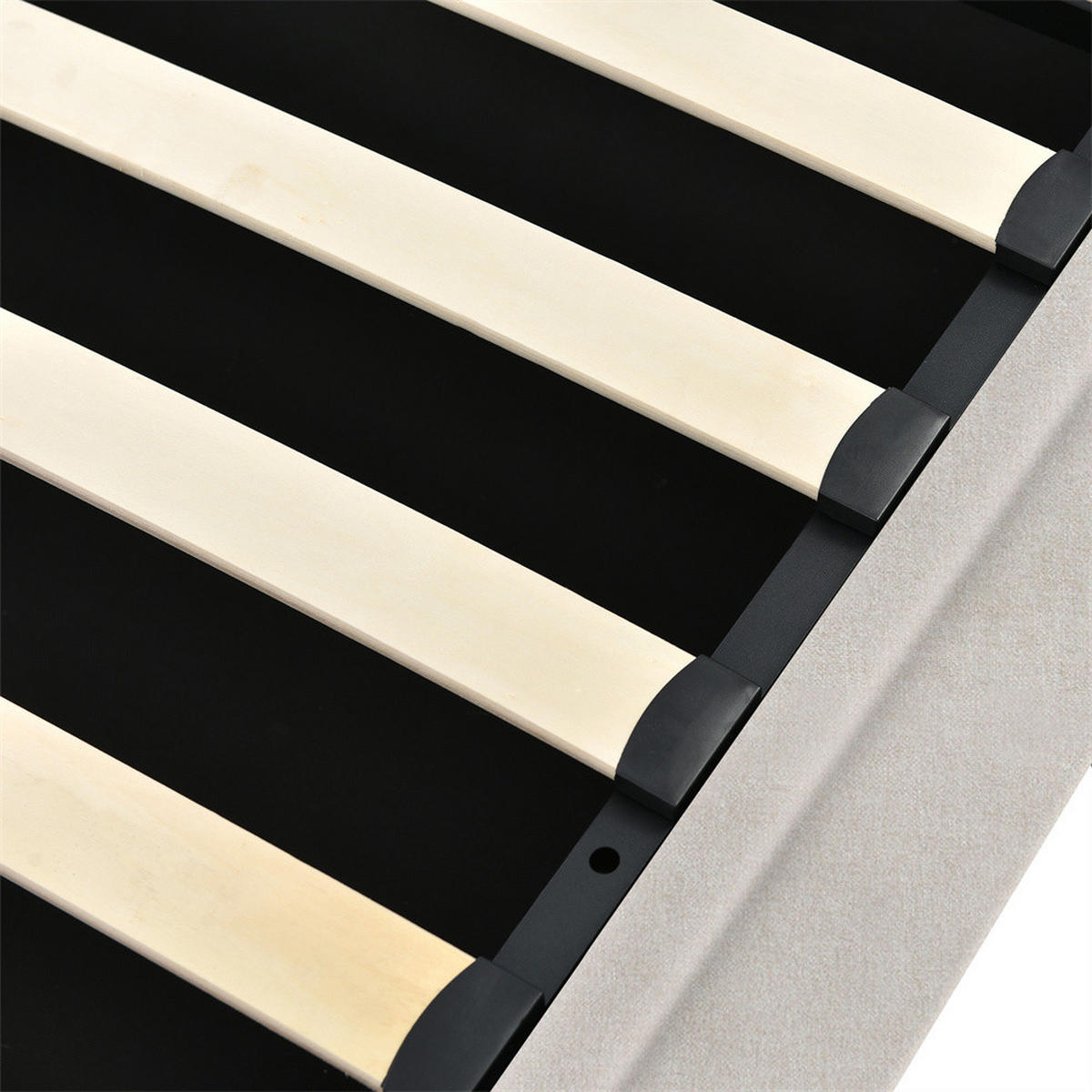POLSTERBETT 140/200 cm in Beige Leinen mit mit USB Ladefunktion Kopfteil - Beige, Holz/Textil (140/200cm) - KOMHTOM