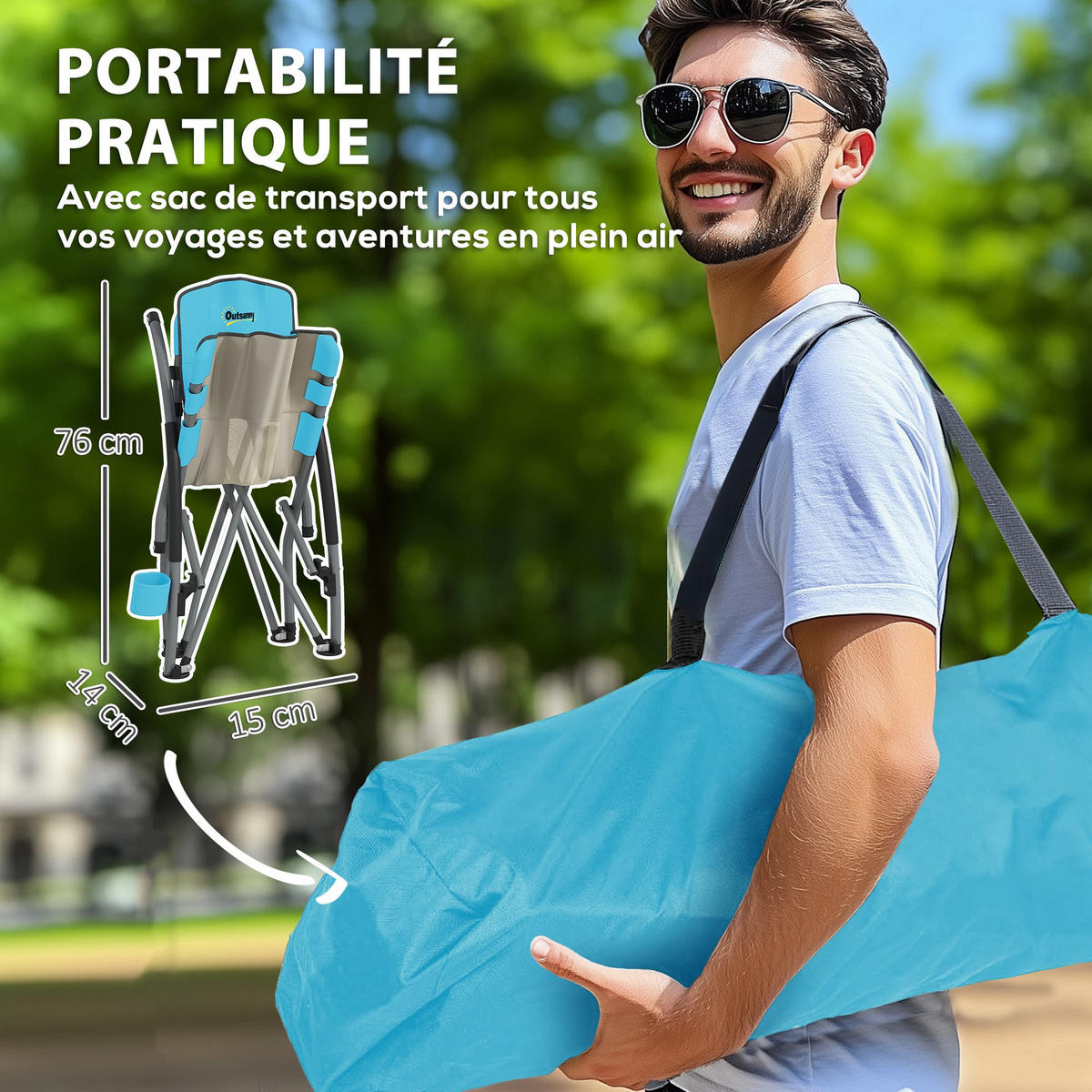 GARTENKLAPPSESSEL DE-15661 2er-Set, mit Getränkehalter & Tragetasche Blau - Blau, Metall (55/62/58cm) - ComfortXL