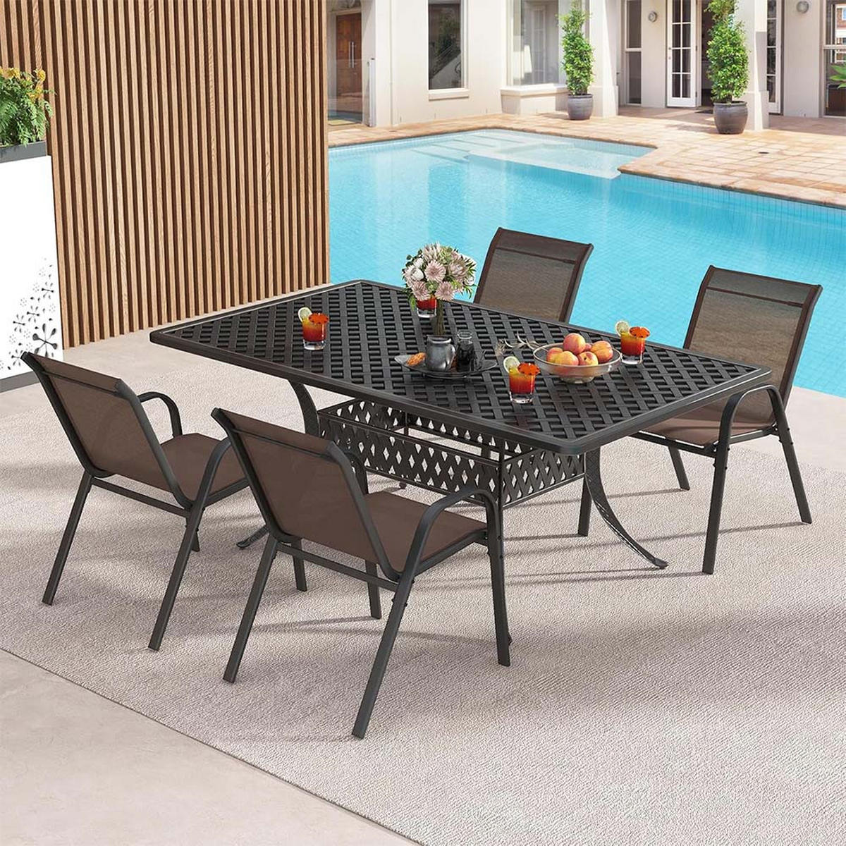 GARTENSTÜHLE Braun(4-teilig) - Braun, Metall (70/84/56cm) - COSTWAY