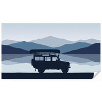 KINDERTAPETE - Auto - See - Berge - Blau - 450x240 cm - Blaugrau, Papier (450/240cm) - OnlyWow
