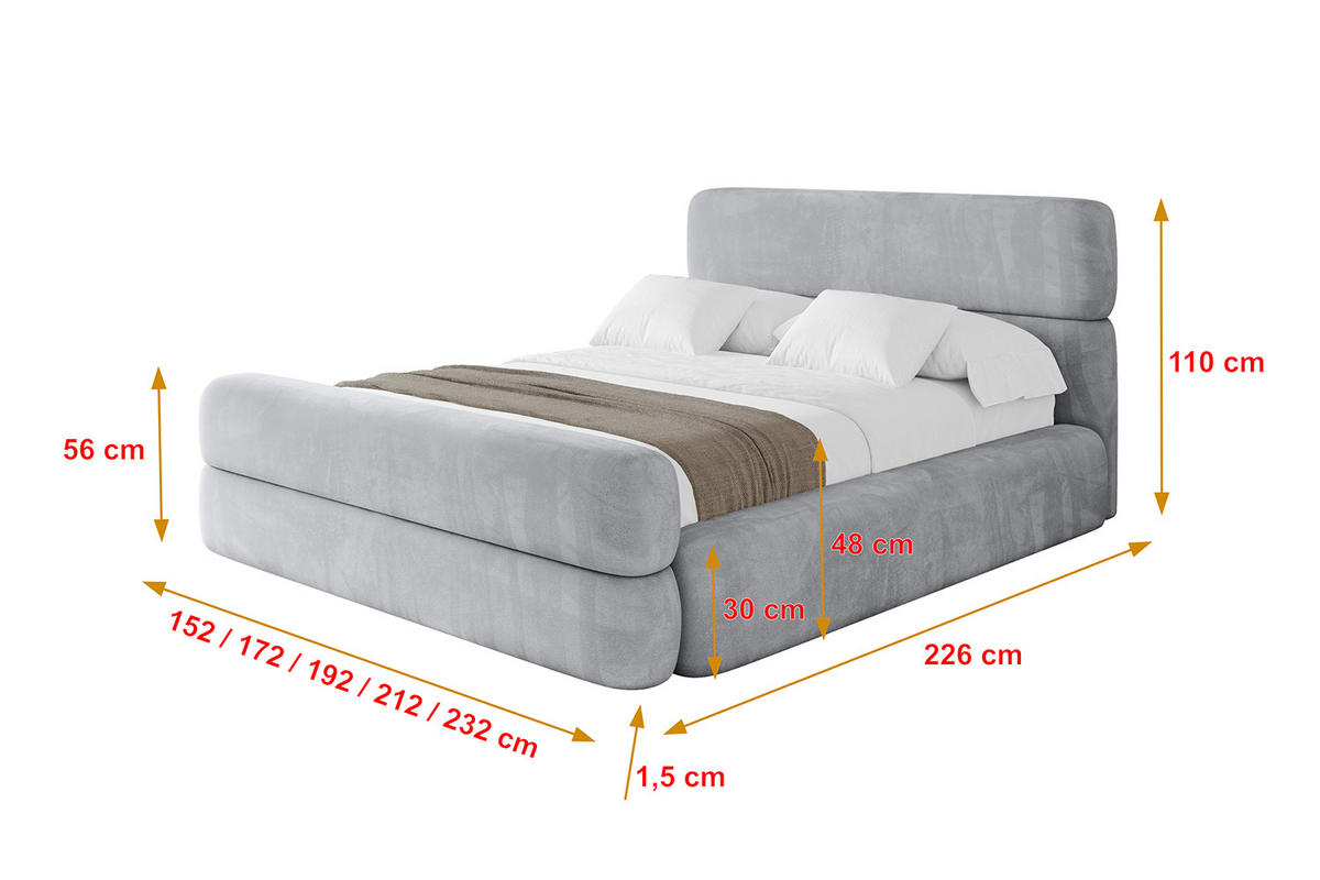 POLSTERBETT mit Bettkasten, Fußteil und Lattenrost, Boxbett ohne Matratze - ENORA-Z 180x200 Hellgrau - Hellgrau, Holzwerkstoff/Textil (180/200cm) - ALTDECOR