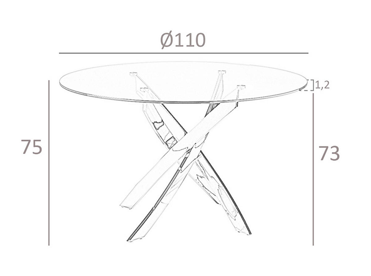 ESSTISCH Rund Glas Stahl Ø110/75 cm - Edelstahlfarben/Transparent, Metall (110/110/75cm) - ANGEL CERDA