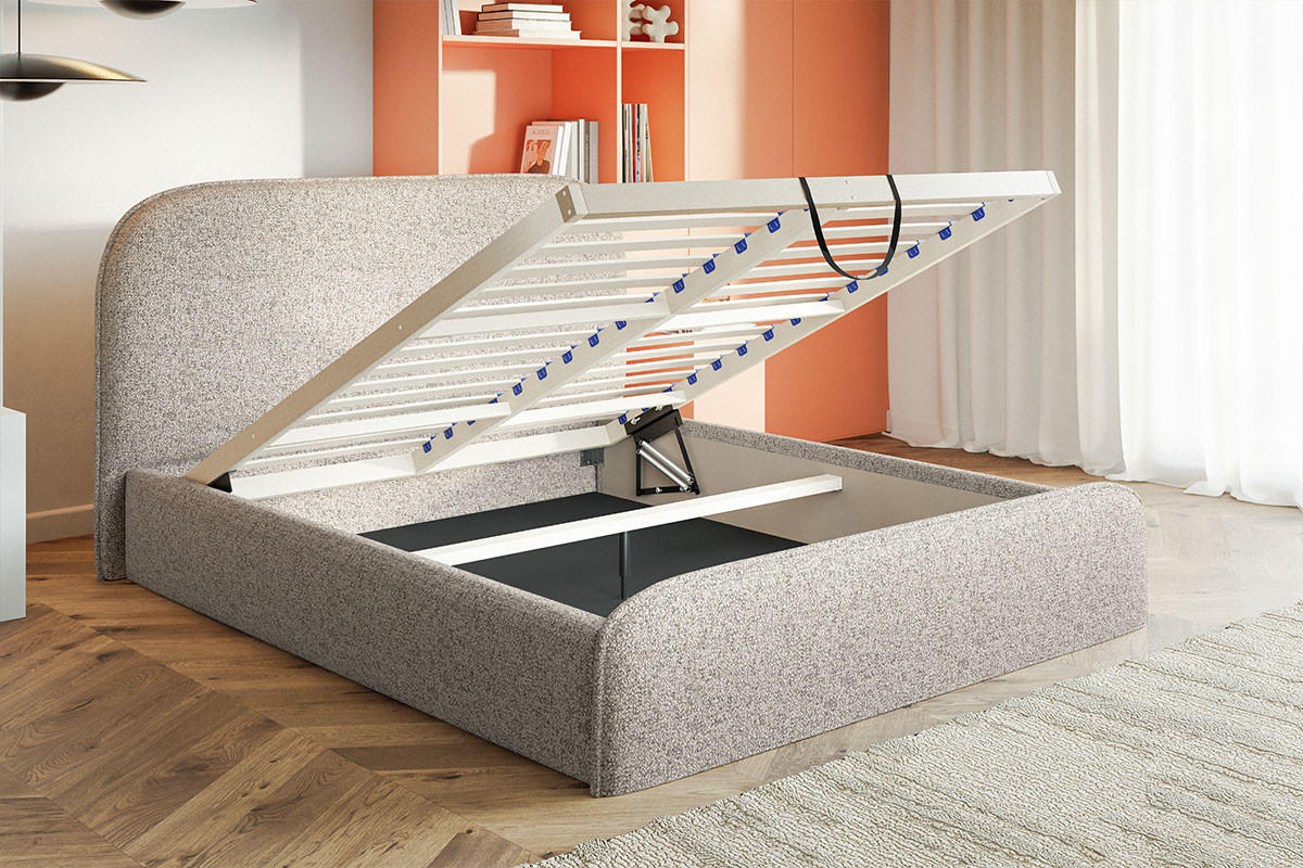 DOPPELBETT 160x200 Wendra Slim mit Lattenrost, Bettkasten, Boucle, Braun - Braun, Holz/Textil (160/200cm) - Emporius