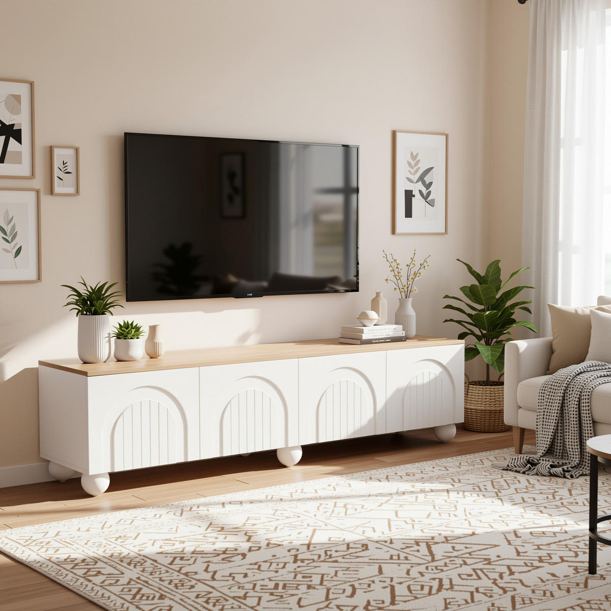 TV-LOWBOARD 180 cm in Weiß & Eiche-Optik - Weiß, Holzwerkstoff (180/45/40cm) - Urban Meuble