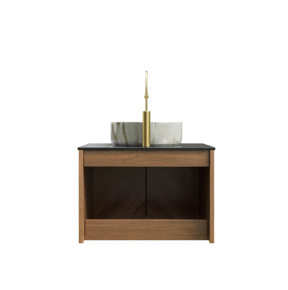WASCHTISCH aus Keramik und Sinterstein 61x50x53,1 cm Schwarz/Braun-Eiche mit Stauraum und Soft-Close - Schwarz, Keramik (61/53.1/50cm) - Modfu