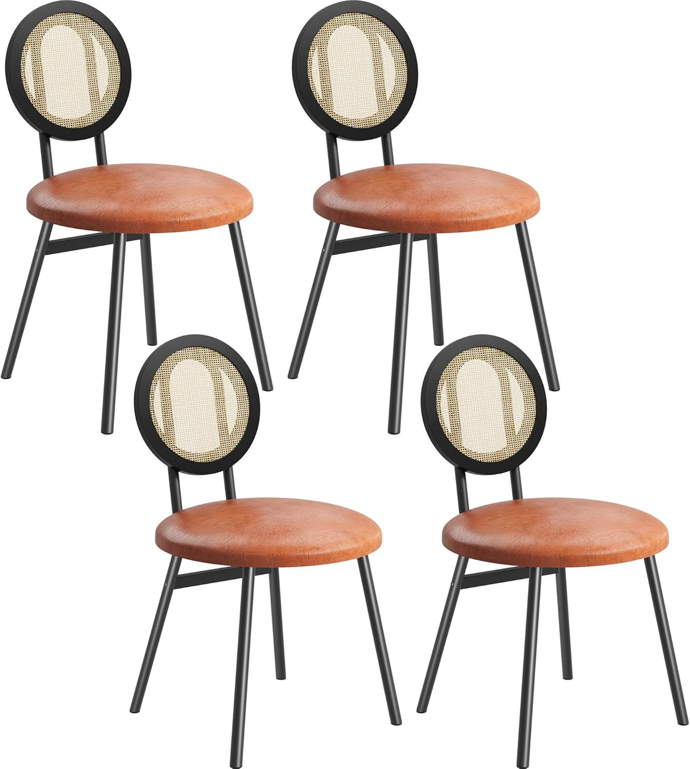 POLSTER-ESSZIMMERSTUHL 4er-Set mit Rattan-Rückenlehne und Metallbeinen Schwarz/Braun - Braun, Metall (43.1/84.1/43.1cm) - Garvee