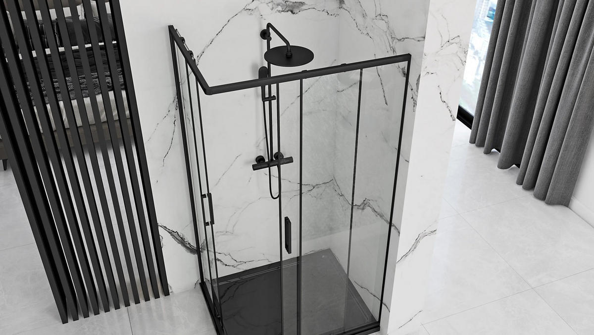 DUSCHKABINE Rea Punto Black 80x100 ohne Duschwanne - Schwarz, Glas (78/98/190cm) - REA