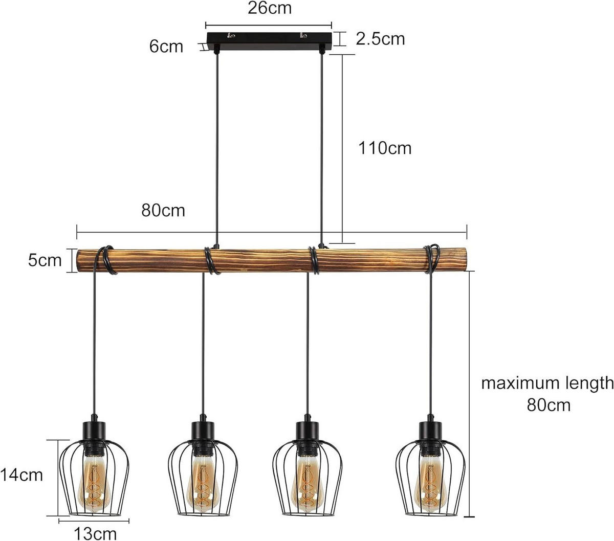 HÄNGELEUCHTE Senta 80/13/198 cm - Braun, Holz (80/13/198cm) - Nettlife