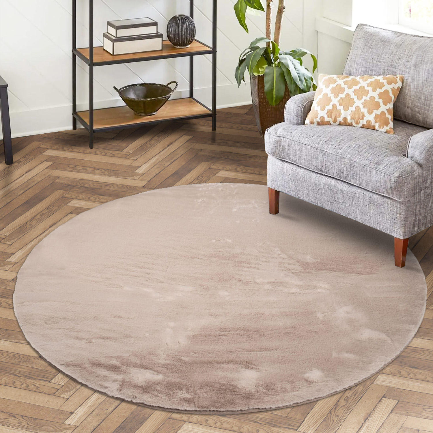 HOCHFLOR-TEPPICH Topia 400 Taupe 160 cm Rund - Taupe, Textil (160/160cm) - carpet city