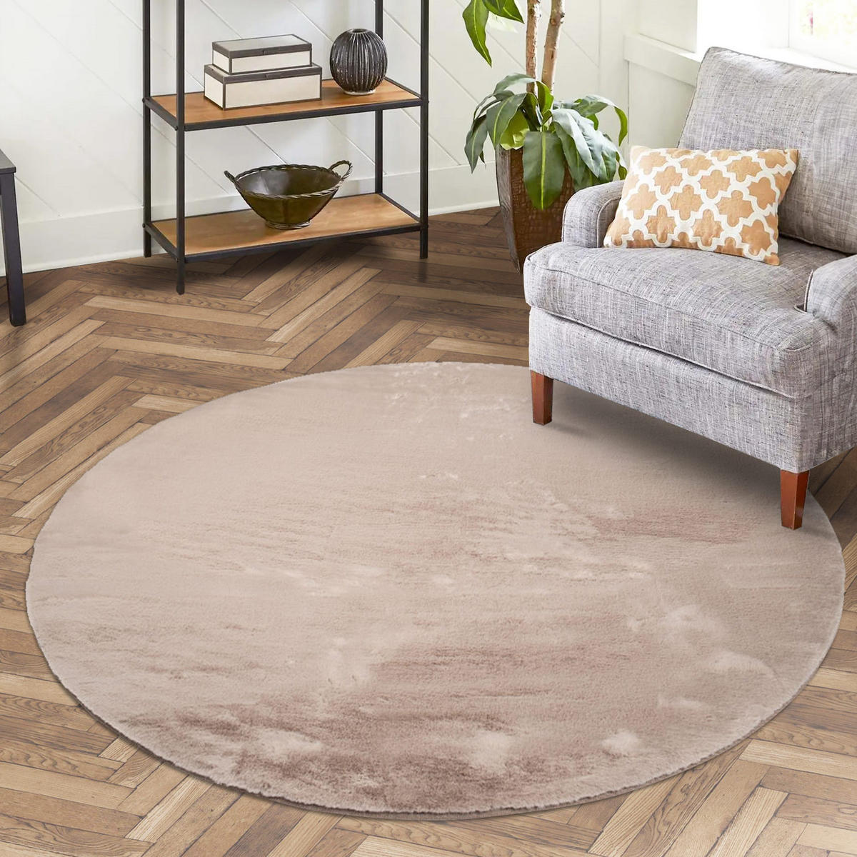 HOCHFLOR-TEPPICH Topia 400 Taupe 120 cm Rund - Taupe, Textil (120/120cm) - carpet city