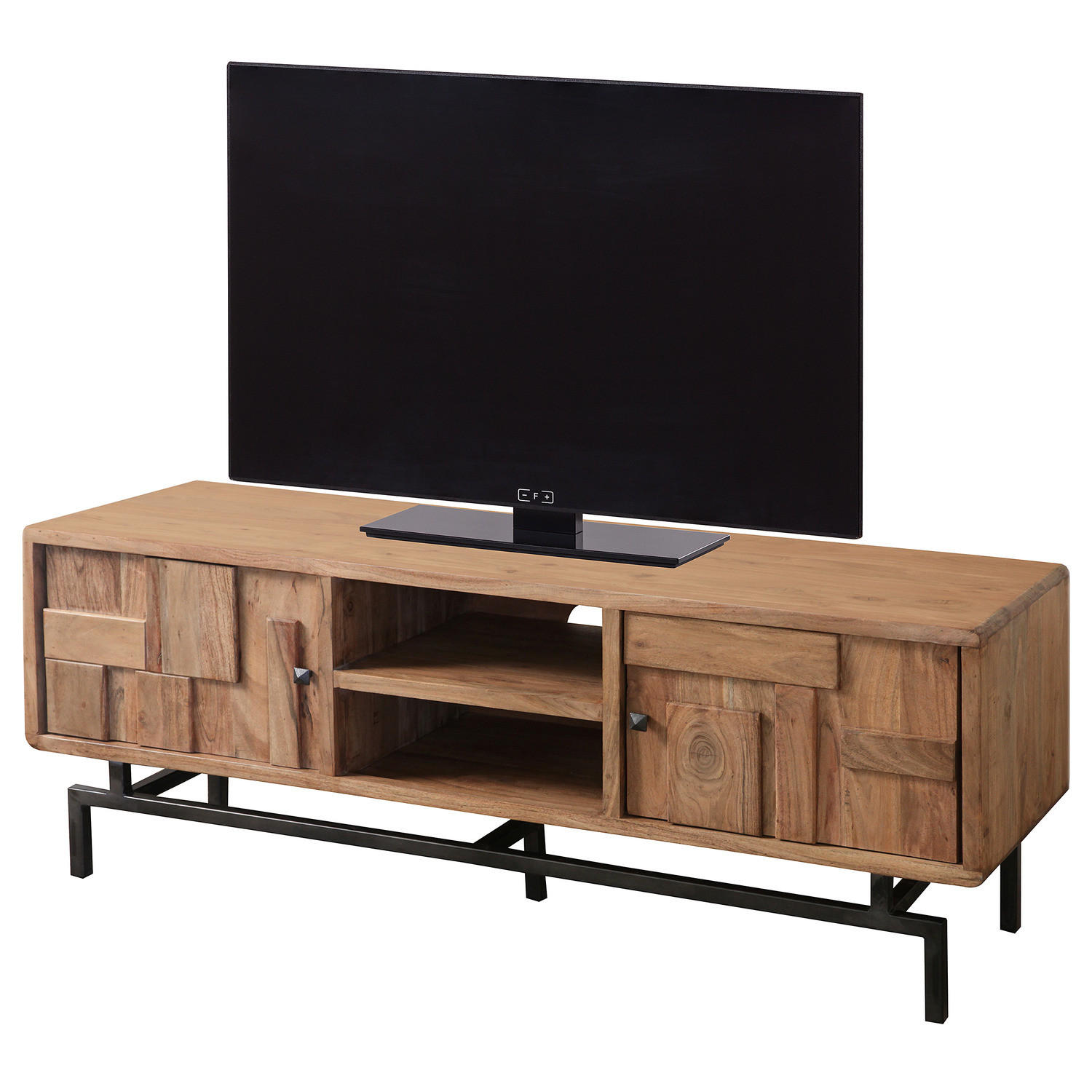 MASSIVES TV-LOWBOARD - Akazie / Schwarz - Schwarz/Akaziefarben, Holz/Metall (148/55/45cm) - home24