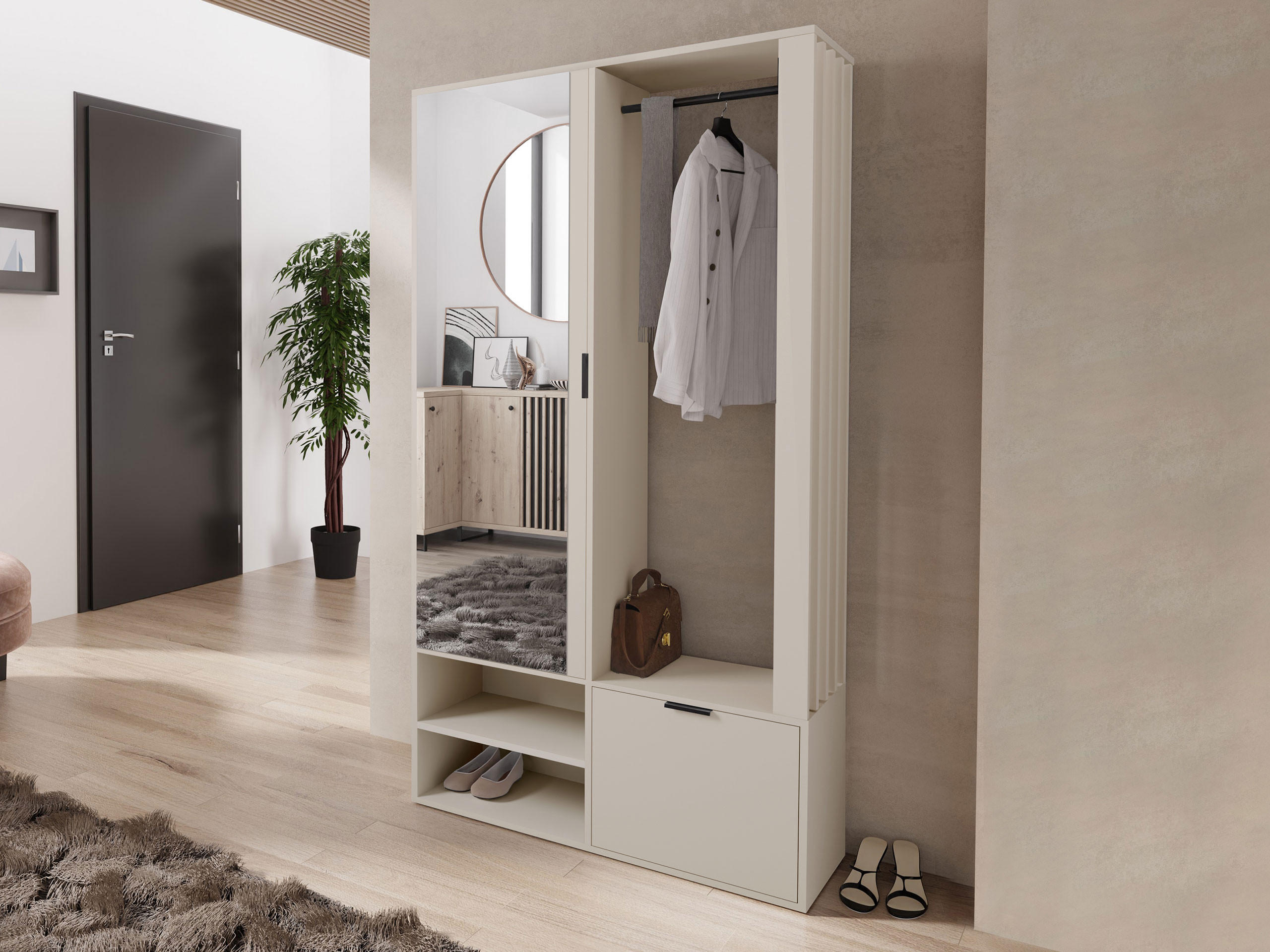 GARDEROBE Milo - Kaschmir/Schwarz, Holzwerkstoff/Kunststoff (100/190/33cm) - MIRJAN24