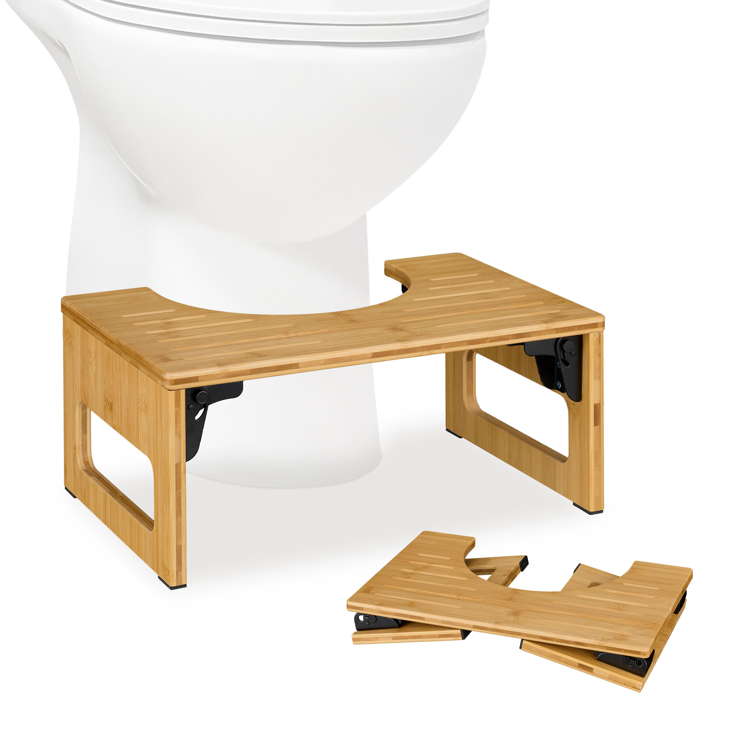 TOILETTENHOCKER - Hellbraun/Naturfarben, Holz/Kunststoff (43/18.5/27.5cm) - Relaxdays